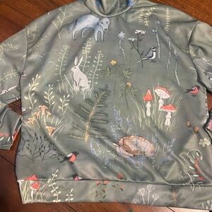 Spring/Easter Wildlife Print Sweatshirt — Sage Green - XXL